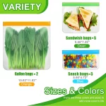 Reusable Food Storage Bags - 12 Count BPA Free Reusable Freezer Bags (2 Gallon & 5 Sandwich & 5 Snack Size Bags) Leak Proof Freezer Safe Bag for Meat Fruit Vegetable