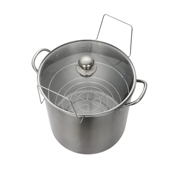 The Mainstays Stainless Steel 21.5 Quart Multi Use Food Canner with Tempered Glass Lid Silver