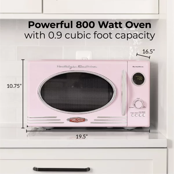 Nostalgia Retro 0.9 cu. ft. 800-Watt Countertop Microwave, Pink, New