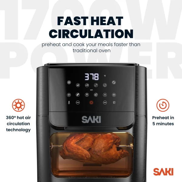 SAKI Smart WiFi Air Fryer 13-Quart, 8 Cooking Functions, RA018AF, Black