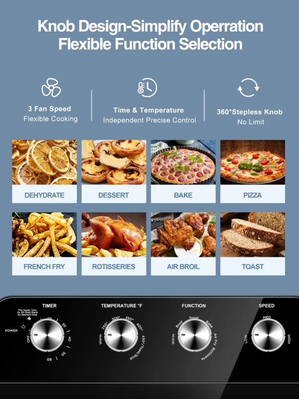 AICOOK Air Fryer Oven, 24QT 10 Functions Large Countertop Oven, Dehydrator with 1700W, 6 Free Accessories & 75 Recipes Included