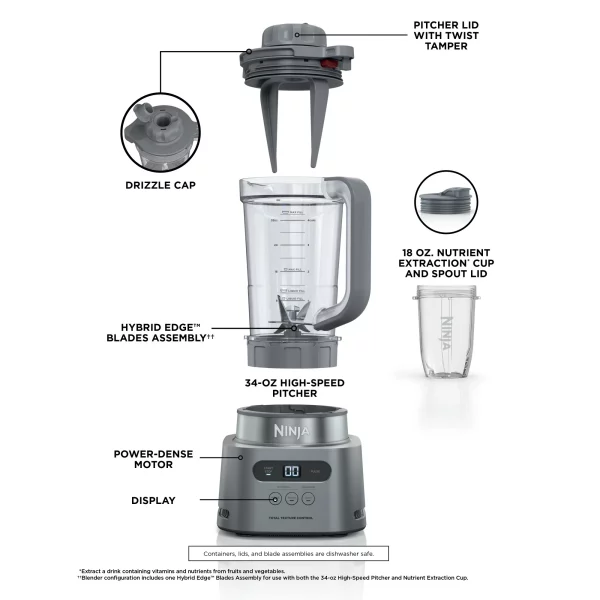Ninja TWISTi, HIGH-SPEED Blender DUO 3 Preset Auto-iQ Programs, 34 oz. Pitcher Capacity, SS150