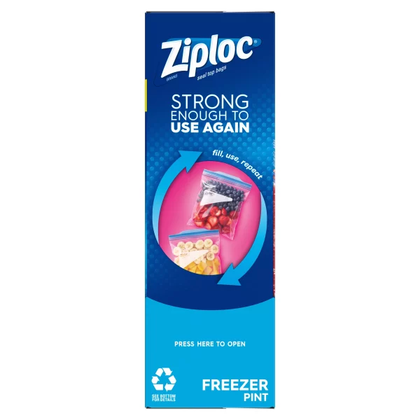 Ziploc Freezer Pint Bag, Grip 'n Seal Technology, Reusable, 20 Count