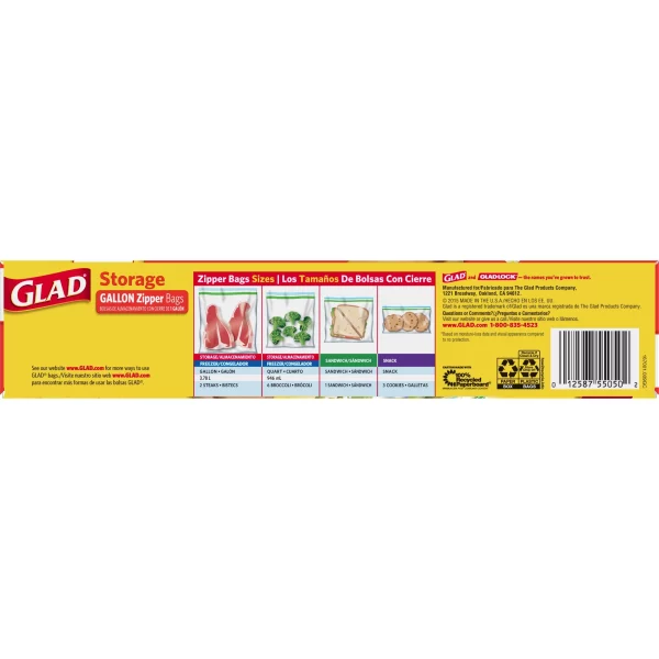 Glad Zipper Food Storage Freezer Bags, Gallon Size, 20 Count