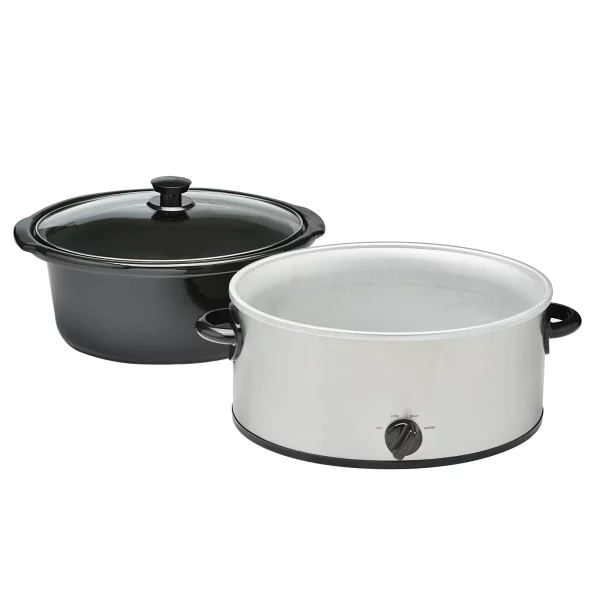 Mainstays 6 Quart Oval Slow Cooker, Stainless Steel Finish, Glass Lid, Model # MS54100112168S