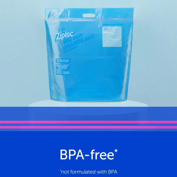 Ziploc® Big Bags, Large, Secure Double Zipper, 5 ct, Expandable Bottom, Heavy-Duty Plastic, Built-In Handles, Flexible Shape to Fit Where Storage Boxes Can't