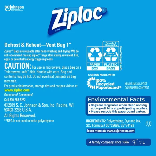 Ziploc Freezer Pint Bag, Grip 'n Seal Technology, Reusable, 20 Count