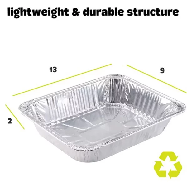NOGIS 9" x 13" Aluminum Foil Pans (50 Pack) | Durable Disposable Grill Drip Grease Tray | Disposable Square Aluminum Baking Pans | Food Containers for Catering, Baking, Roasting