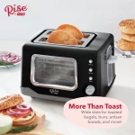 Rise by Dash Clear View 2-Slice Toaster with See Through Window - Defrost, Reheat, Feature for Bagels + Auto Shut off - Black