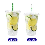 BagDream 50 Pack 24 oz Clear Plastic Cups with Lids, Disposable Clear Drink Cups with Lids for Party