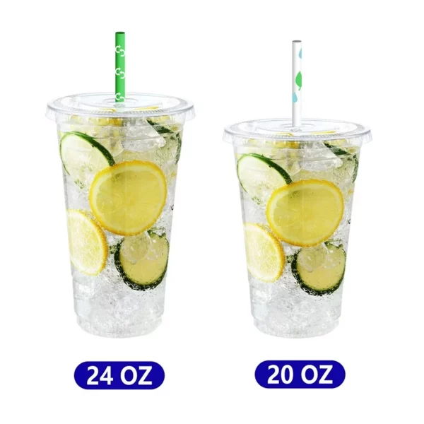 BagDream 50 Pack 24 oz Clear Plastic Cups with Lids, Disposable Clear Drink Cups with Lids for Party
