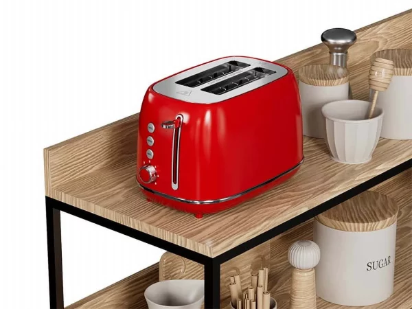 Keenstone Toaster, Retro 2 Slice Stainless Steel Toaster with Cancel, Defrost Fuction for Bread, Bagel, Wide Slots Revolution Toasters, Kitchen Appliances, Apartment Essentials Must Haves - Red