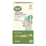 Great Value Disposable Compostable Assorted Cutlery, Beige, 24 Count