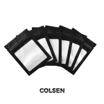 Colsen Food Storage Plastic Bags Airtight Zipper Matte Black with Clear Window 100 Pack 3 x 4 inches