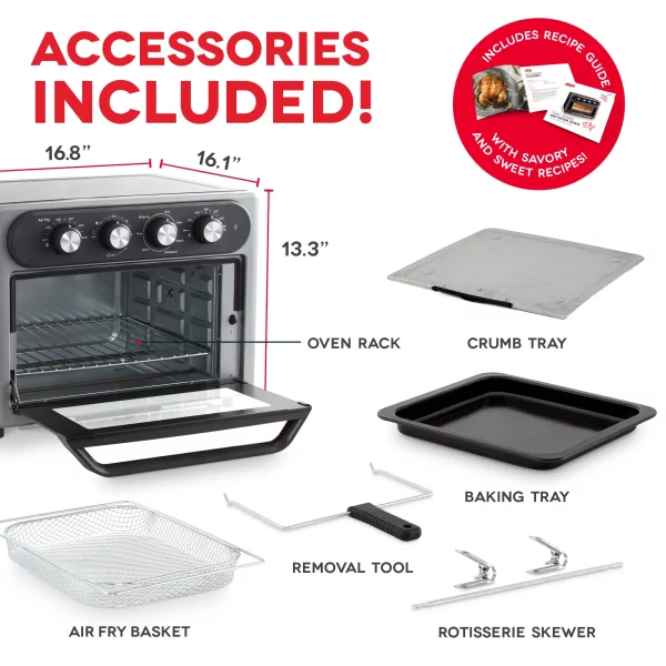 Dash Chef Series 7 in 1 Convection Air Fryer Oven With Non-Stick Fry Basket, Baking Pan & Rack, 23L, 1500 Watt