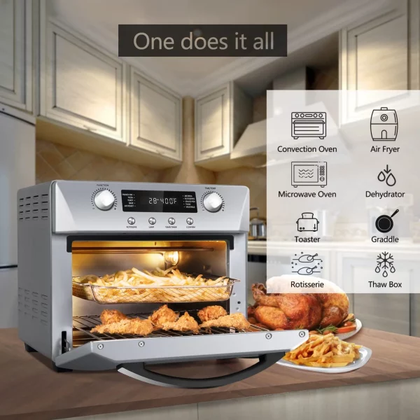CUSIMAX 10-in-1 Air Fryer Oven, 24QT Convection Oven, Toaster Combo Oven with Rotisserie & Dehydrator, Rich Accessories, Silver