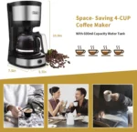 Gevi 4-Cup Coffee Maker with Auto-Shut off, Cone Filter, Stainless Steel Finish, 600ml