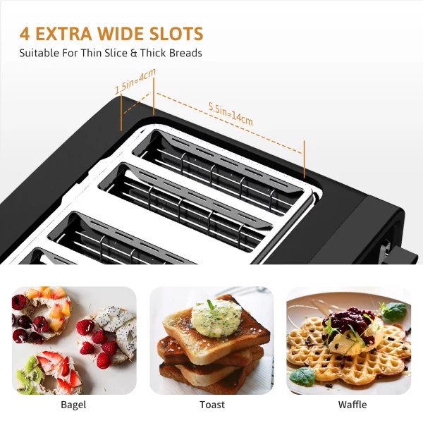Gevi Black 4 Slice Toaster LED Display Touchscreen Toaster with Dual Control Panels/Reheat/Defrost