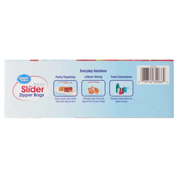 Great Value Fresh Seal Slider Zipper Bags, Quart Storage, 50 Count