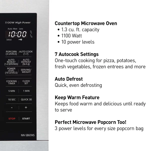 Panasonic 1.3 Cu. ft. Countertop Microwave Oven,1100W, Stainless Steel – NN-SB65NS