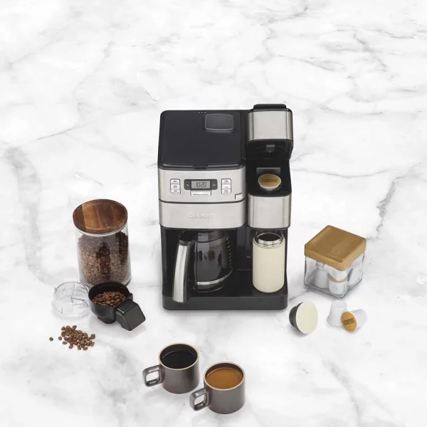 Cuisinart SS-GB1 Coffee Center Grind & Brew Plus Bundle with Single Serve Brew Cups of Coffee - Includes 3 K-Cups and Deco Essentials Coffee Condiment Caddy Organizer