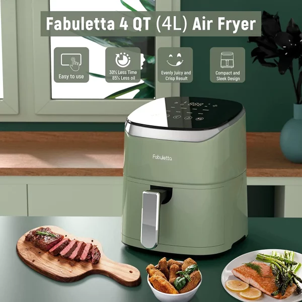 Air Fryer, Fabuletta 4.2QT Air Fryer Oven With 9 Customizable Smart Cooking Programs, Shake Reminder, 450°F Digital Airfryer,Tempered Glass Display, Nonstick & Dishwasher-Safe Basket