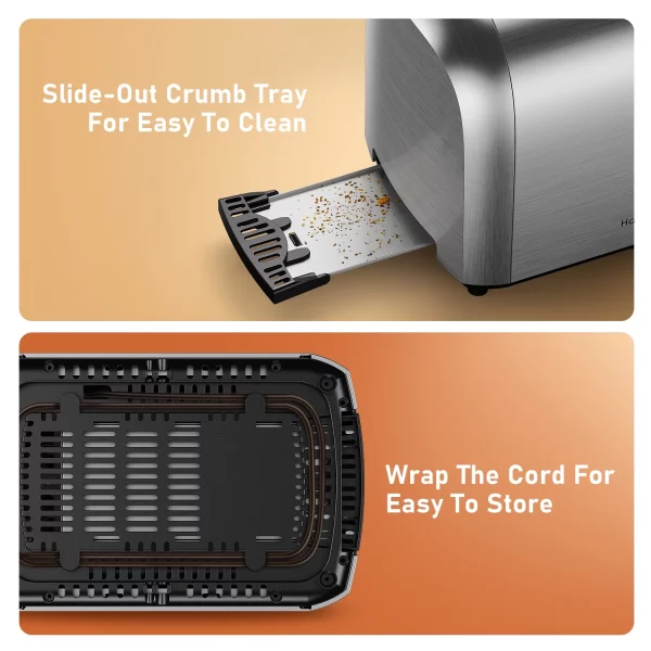 HadinEEon Toaster 2 Slice Stainless Steel 2 Slice Toaster with Extra-wide Slot, LED Display 7 Browning Settings, Bagel, Cancel, Defrost,and Reheat, 850W, 120V, Silver