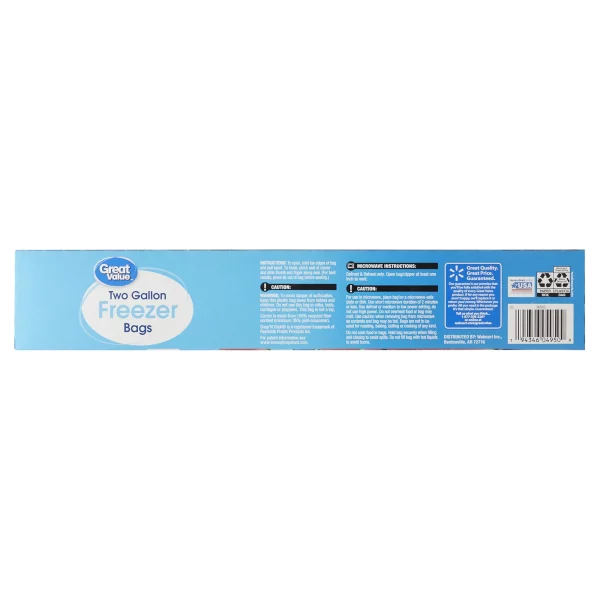 Great Value Double Zipper Freezer Bags, 2 Gallon, 10 Count
