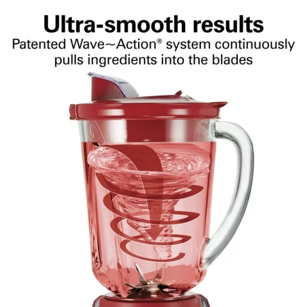 Hamilton Beach Wave Action Quiet Blender, 48 oz. Glass Jar, 12 Blending Functions, Red, New, 53531F