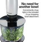 Hamilton Beach 4-in-1 Electric Immersion Hand Blender with Blending Wand, Whisk, and 3 Cup Food Chopping Bowl, Silver, 59765