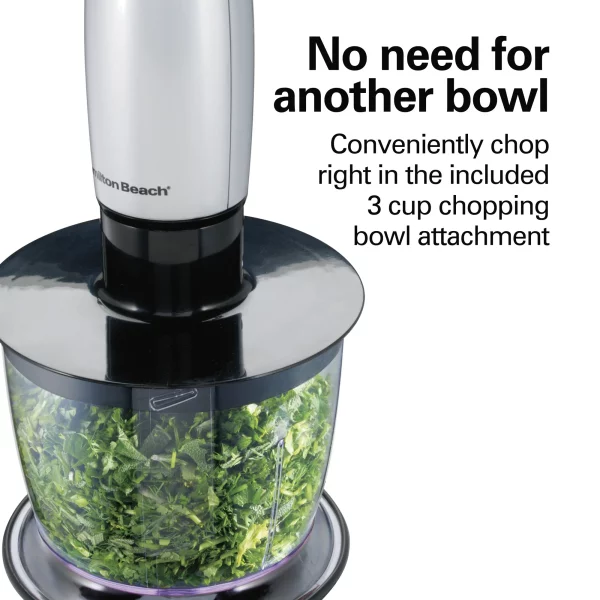 Hamilton Beach 4-in-1 Electric Immersion Hand Blender with Blending Wand, Whisk, and 3 Cup Food Chopping Bowl, Silver, 59765