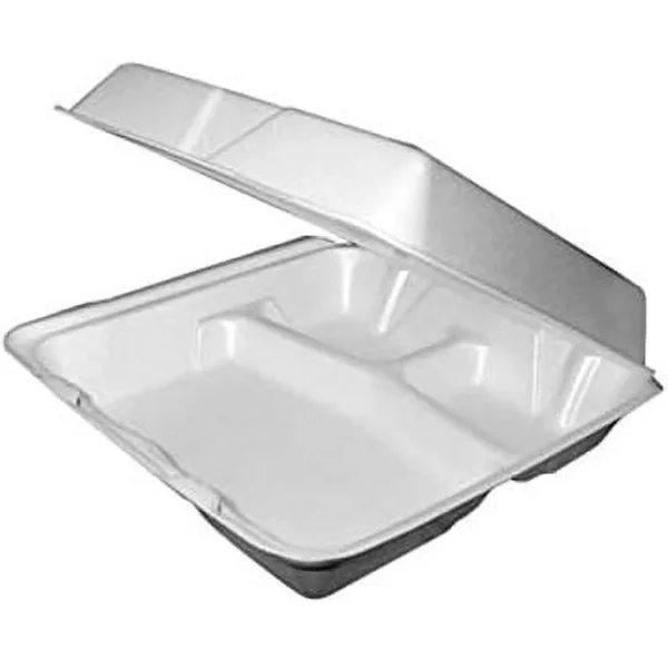 Dart Foam Hinged Lid Containers, 3-Compartment, 8.38 x 7.78 x 3.25, 200/Carton -DCC85HT3R