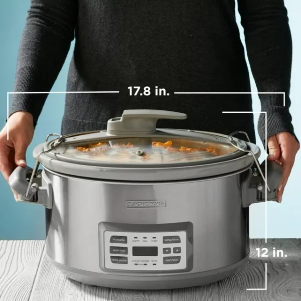 BLACK+DECKER 7-Quart Digital Slow Cooker with Temperature Probe + Precision Sous-Vide , Stainless, SCD7007SSD
