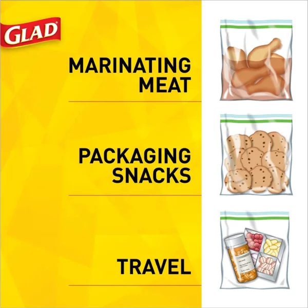 Glad Zipper Food & Freezer Storage Quart Bags, 46 Count
