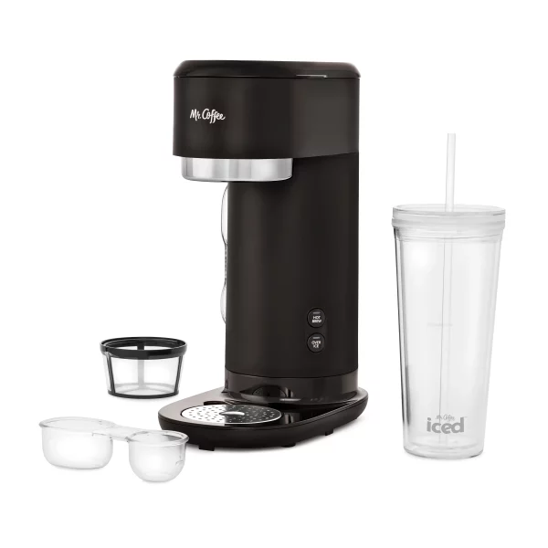 Mr. Coffee Single-Serve Iced and Hot Coffee Maker with Reusable Tumbler and Coffee Filter, Black