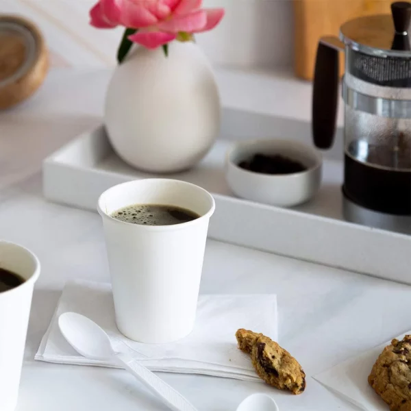Comfy Package 8 Oz White Paper Cups Disposable Coffee Cups To Go Cups, 100-Pack