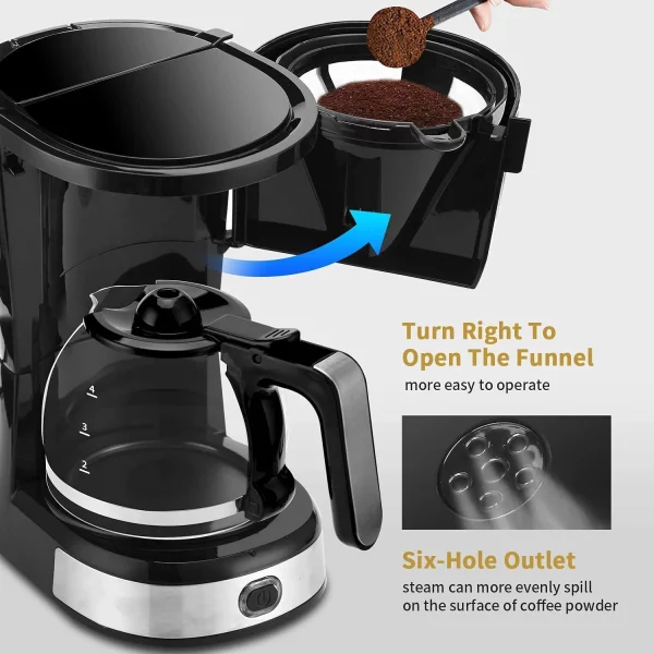 Gevi 4-Cup Coffee Maker with Auto-Shut off, Cone Filter, Stainless Steel Finish, 600ml