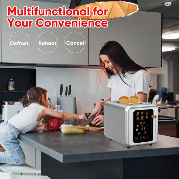 WHALL 2 Slice Touchscreen Toaster - Stainless Steel Toaster with Wide Slot, 6 Shade Settings, Bagel Function, Removable Crumb Tray