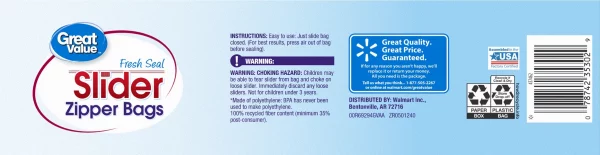 Great Value Half Gallon Slider Bags, 40 Count