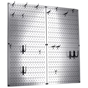 Kitchen Pegboard 32 in. x 32 in. Steel Peg Board Pantry Organizer Kitchen Pot Rack Metallic Pegboard and Black Peg Hooks