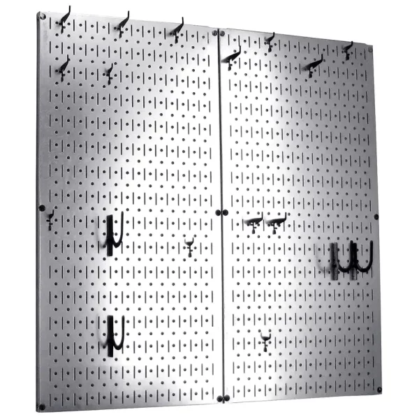 Kitchen Pegboard 32 in. x 32 in. Steel Peg Board Pantry Organizer Kitchen Pot Rack Metallic Pegboard and Black Peg Hooks