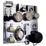 Kitchen Pegboard 32 in. x 32 in. Steel Peg Board Pantry Organizer Kitchen Pot Rack Metallic Pegboard and Black Peg Hooks