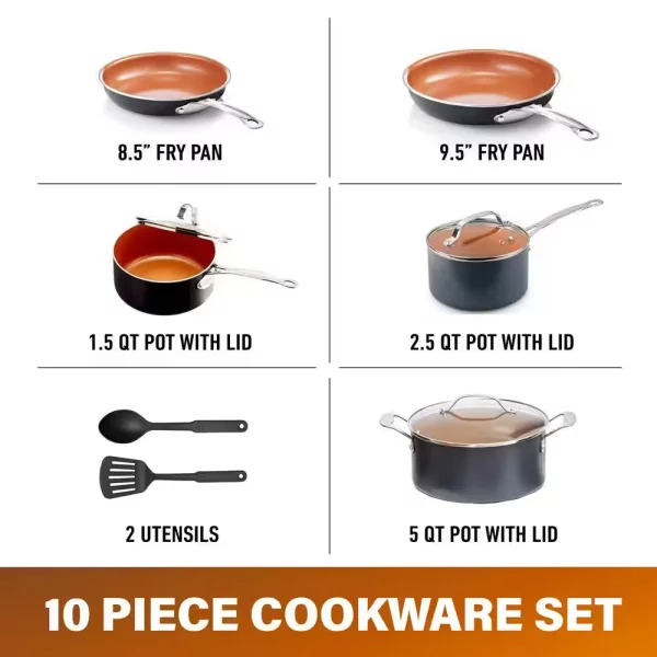 10- Piece Aluminum Ti-Ceramic Nonstick Coating Cookware Set with Utensils