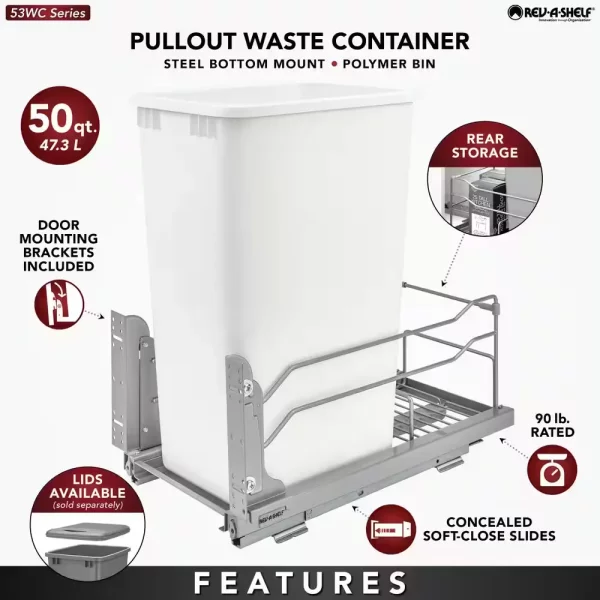 50 qt. Pantry Organizer Pull-Out Waste Container Soft-Close, Gray