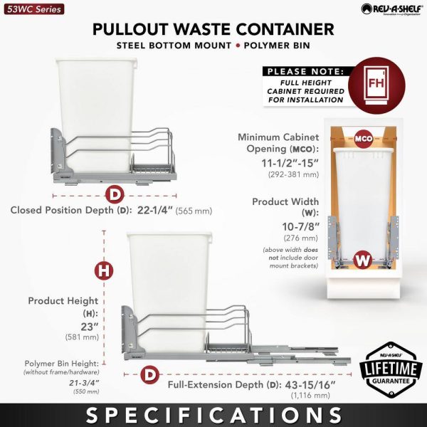 50 qt. Pantry Organizer Pull-Out Waste Container Soft-Close, Gray