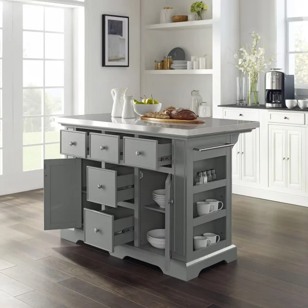 Julia Gray Kitchen Island with Towel Rack