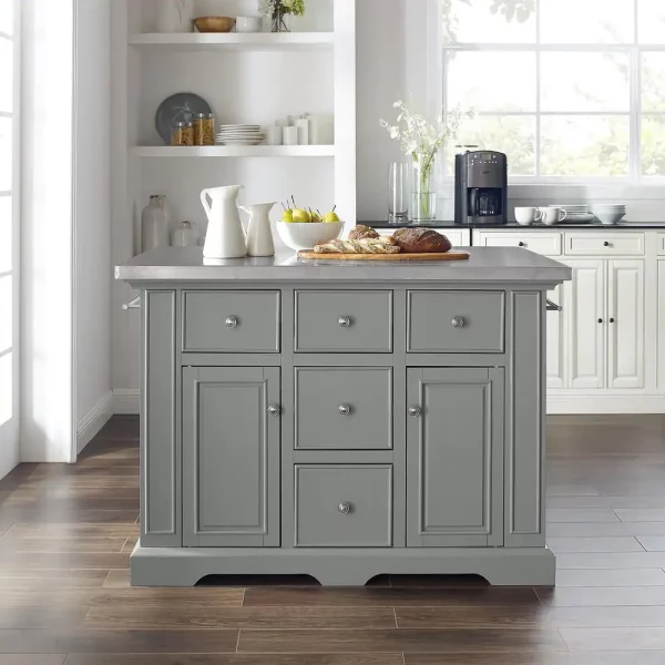 Julia Gray Kitchen Island with Towel Rack
