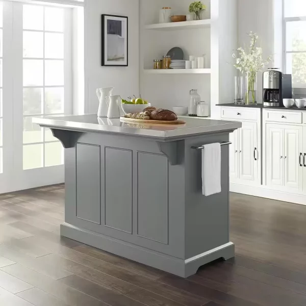 Julia Gray Kitchen Island with Towel Rack