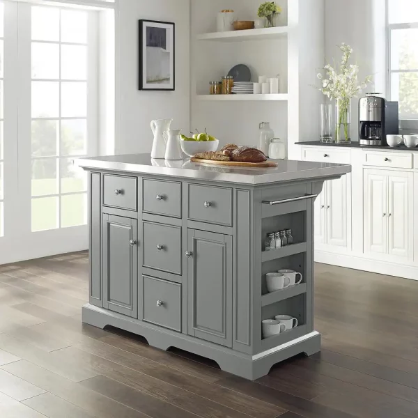 Julia Gray Kitchen Island with Towel Rack