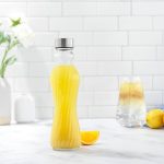 Spring 18 oz. Clear Glass Fluted Water Bottles with Stainless Steel Cap - (Set of 6)
